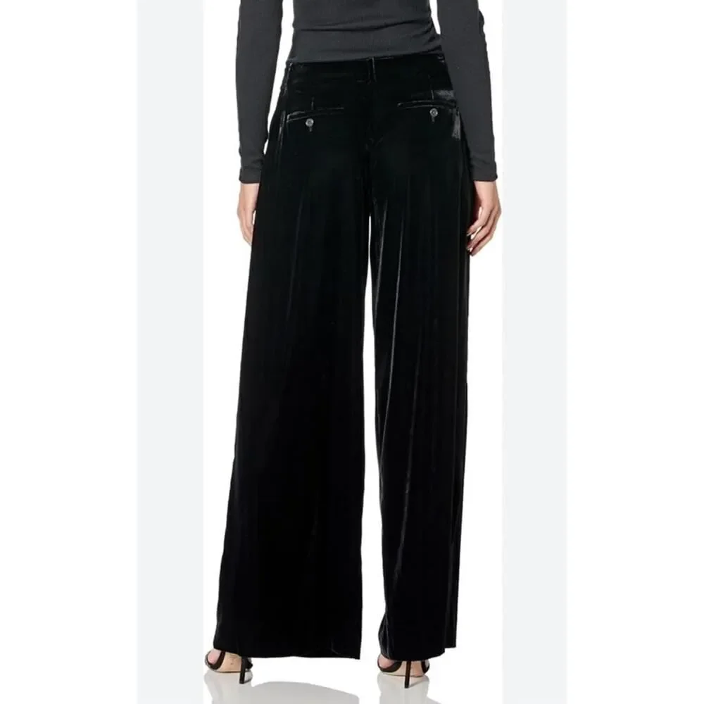Theory Women’s Black Velvet Low Rise Wide Leg Pleated Pants Size 6